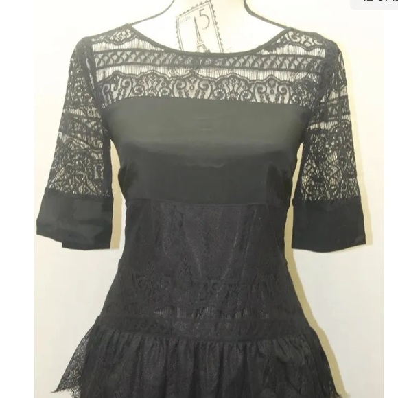 Esprit Women’s Lace Fit Flare Tiered Ruffle Dress Black Cotton Sz EU 38 - Picture 12 of 14